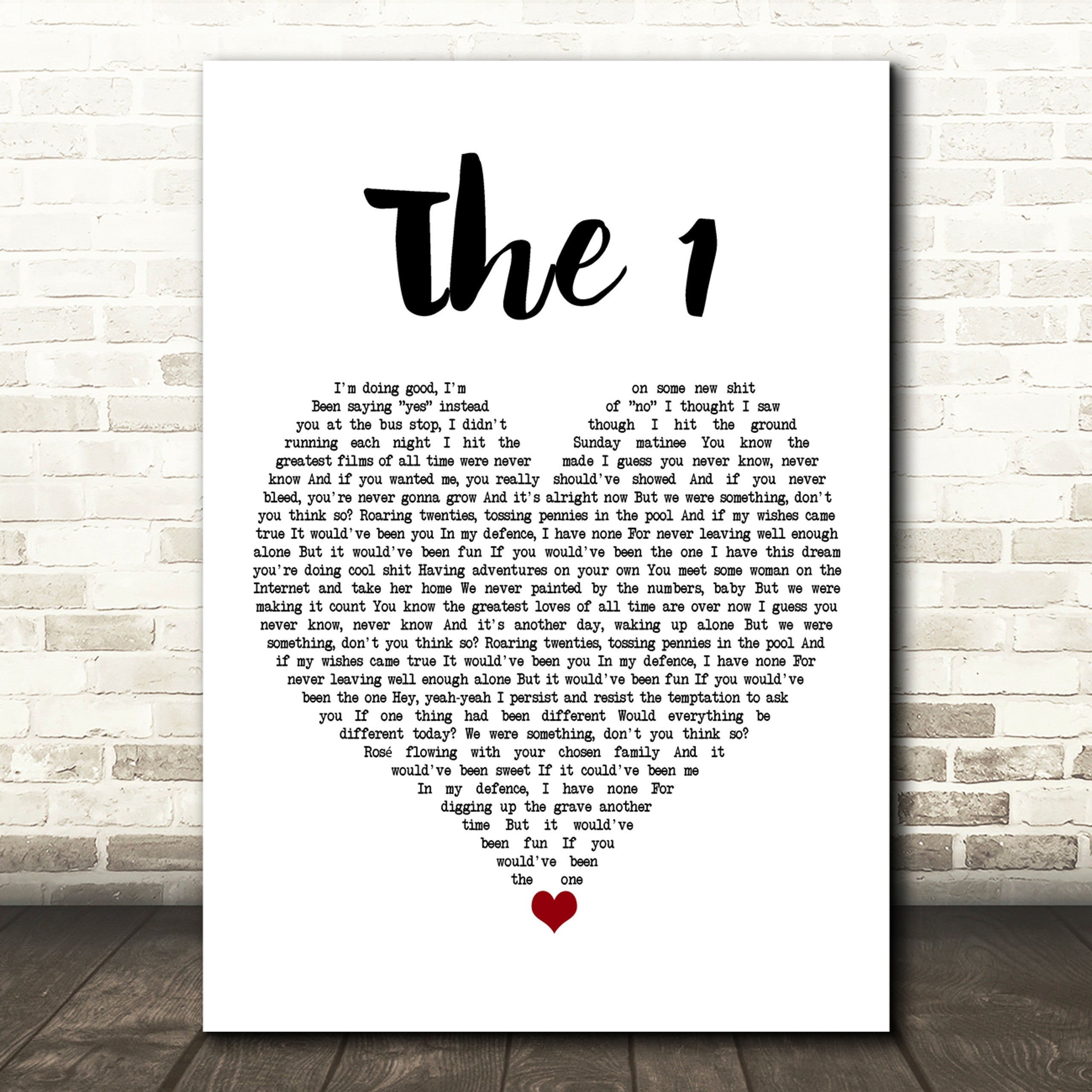 The 1 Canvas Wall Art With Song Lyrics, White Heart Song Lyric Music Canvas, Gift For Swifties