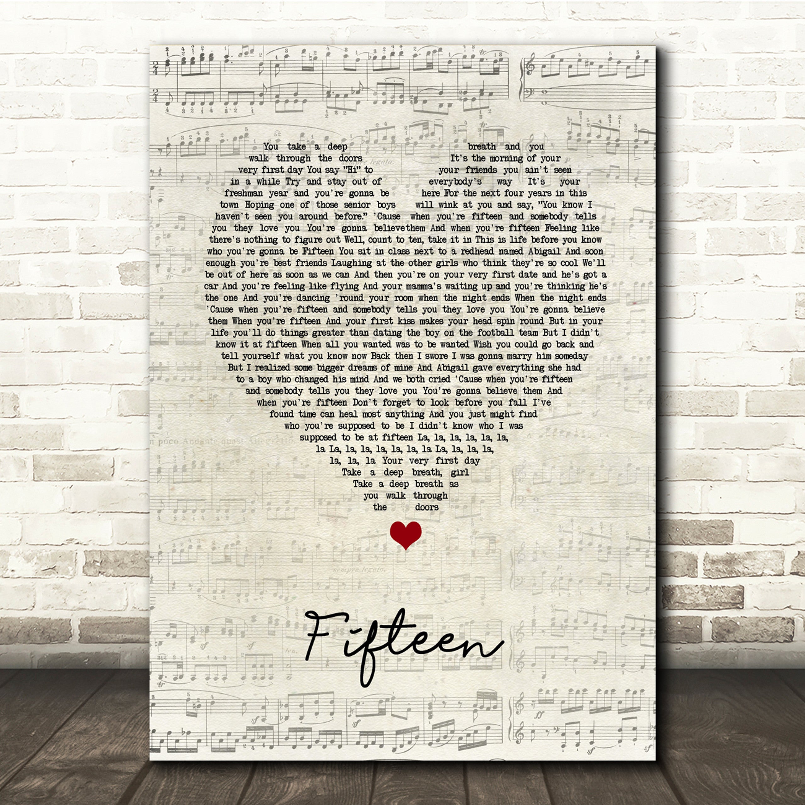 Fifteen Canvas Wall Art With Song Lyrics, Heart Song Lyric Music Canvas, Gift For Swifties