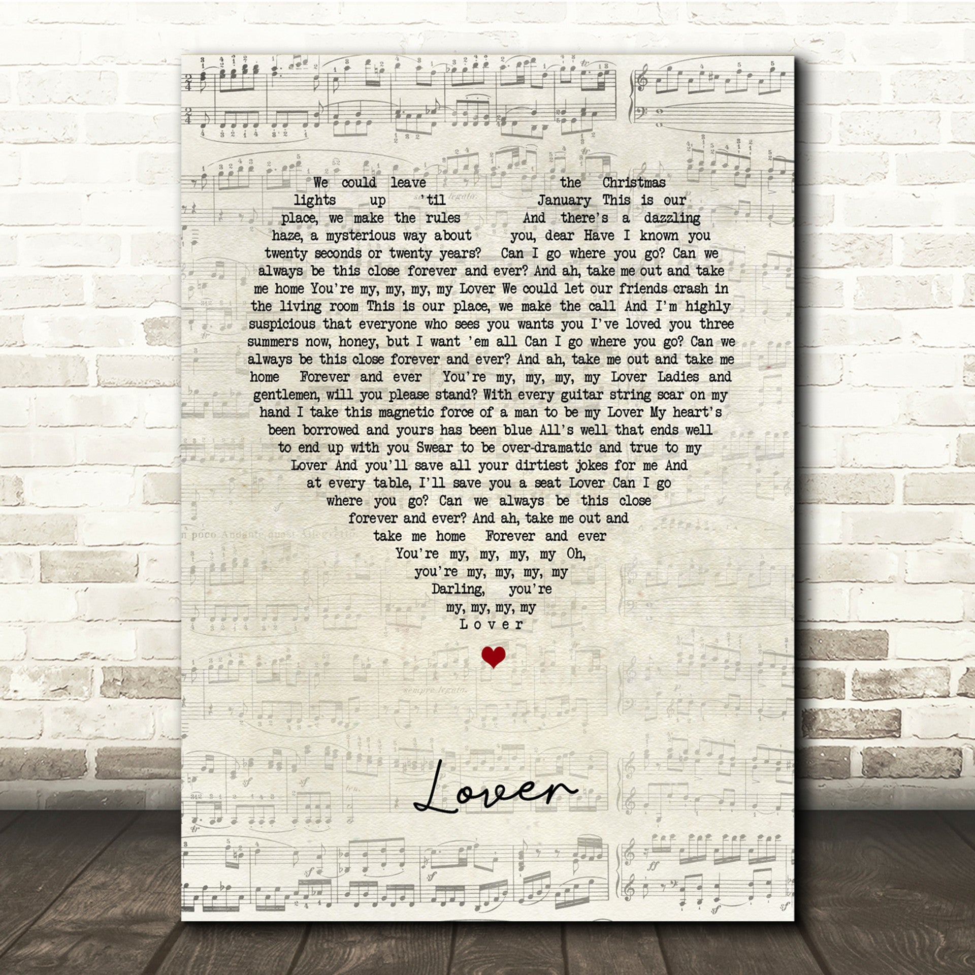 Lover Canvas Wall Art With Song Lyrics, Heart Song Lyric Music Canvas, Gift For Swifties