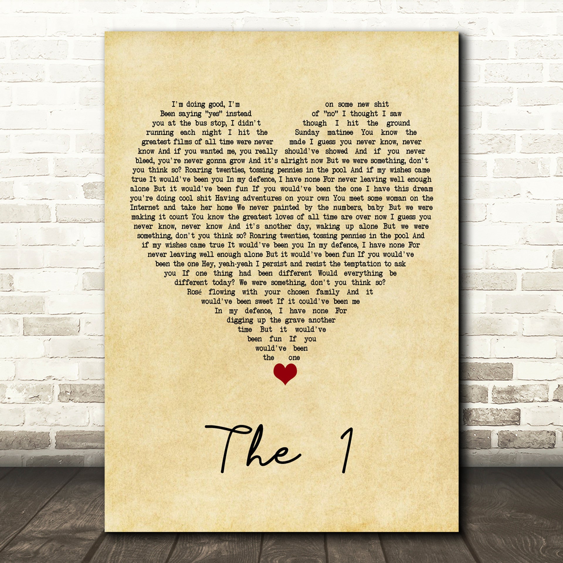 The 1 Canvas Wall Art With Song Lyrics, Vintage Heart Song Lyric Music Canvas, Gift For Swifties