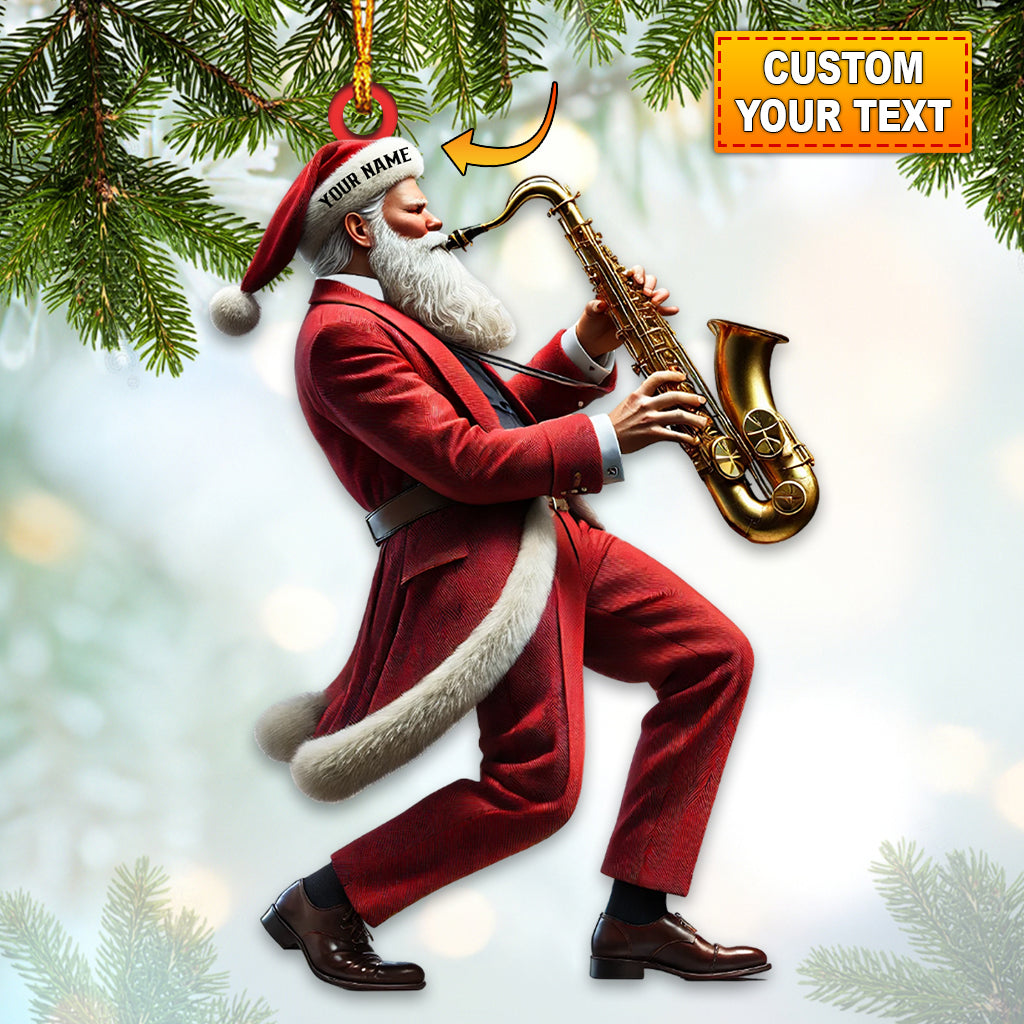 Santa Playing Saxophone, Customize Santa Playing Saxophone Ornament, Christmas Gift, Christmas Decor