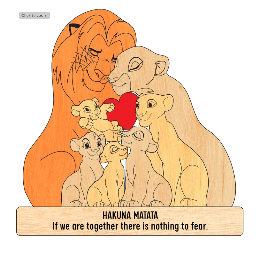 Custom Engraved Wooden Lion Family With 5 Kids Christmas Puzzle, Family Puzzle, Family Gift Idea