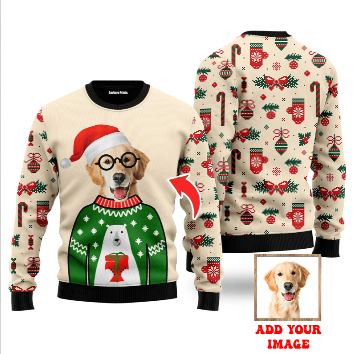 Custom Photo Dog Christmas Ugly Sweater, Unique Christmas Gift