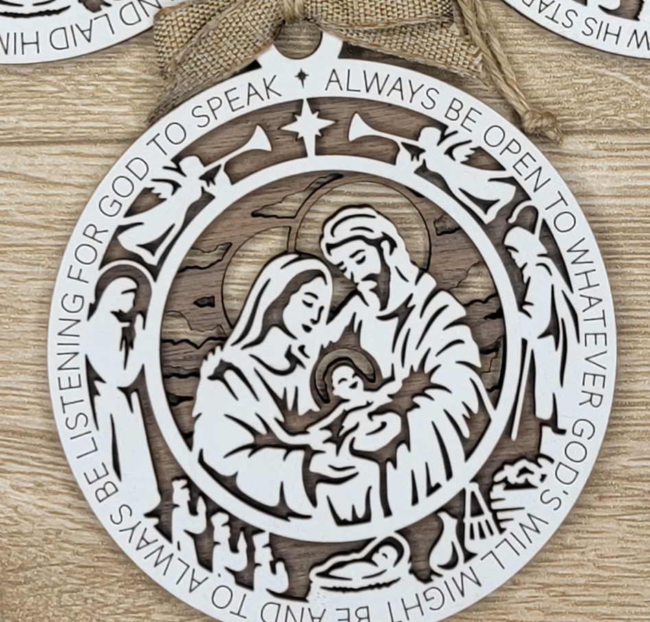 Personalized Holy Family, Christmas Story Ornament, Nativity Scene Ornaments, 2-Layer Wooden Ornament