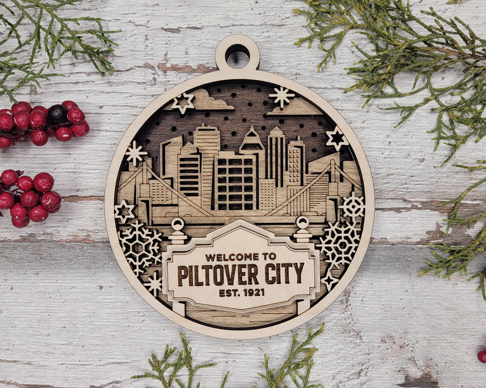 Welcome To Piltover City Personalized 3D Wood Christmas Ornaments, Welcome Sign Ornament