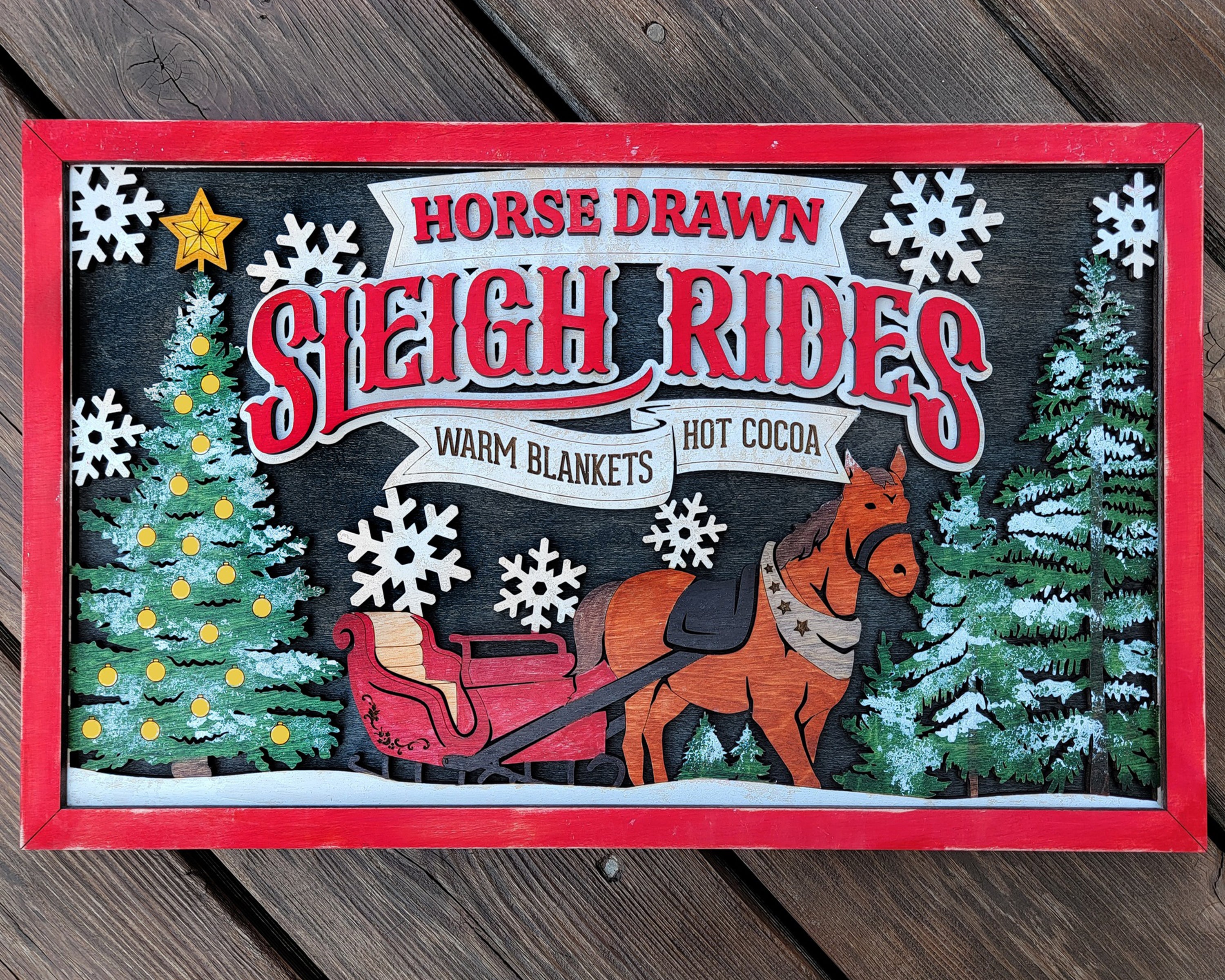 Horse Drawn Sleigh Rides Personalized Christmas Wood Sign, Holiday Decor, Christmas Gifts