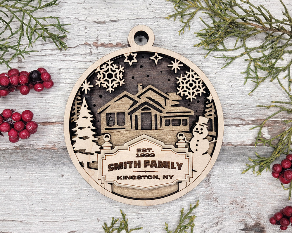 Personalized 3D Snowhouse Wood Christmas Ornaments, Welcome Sign Ornament