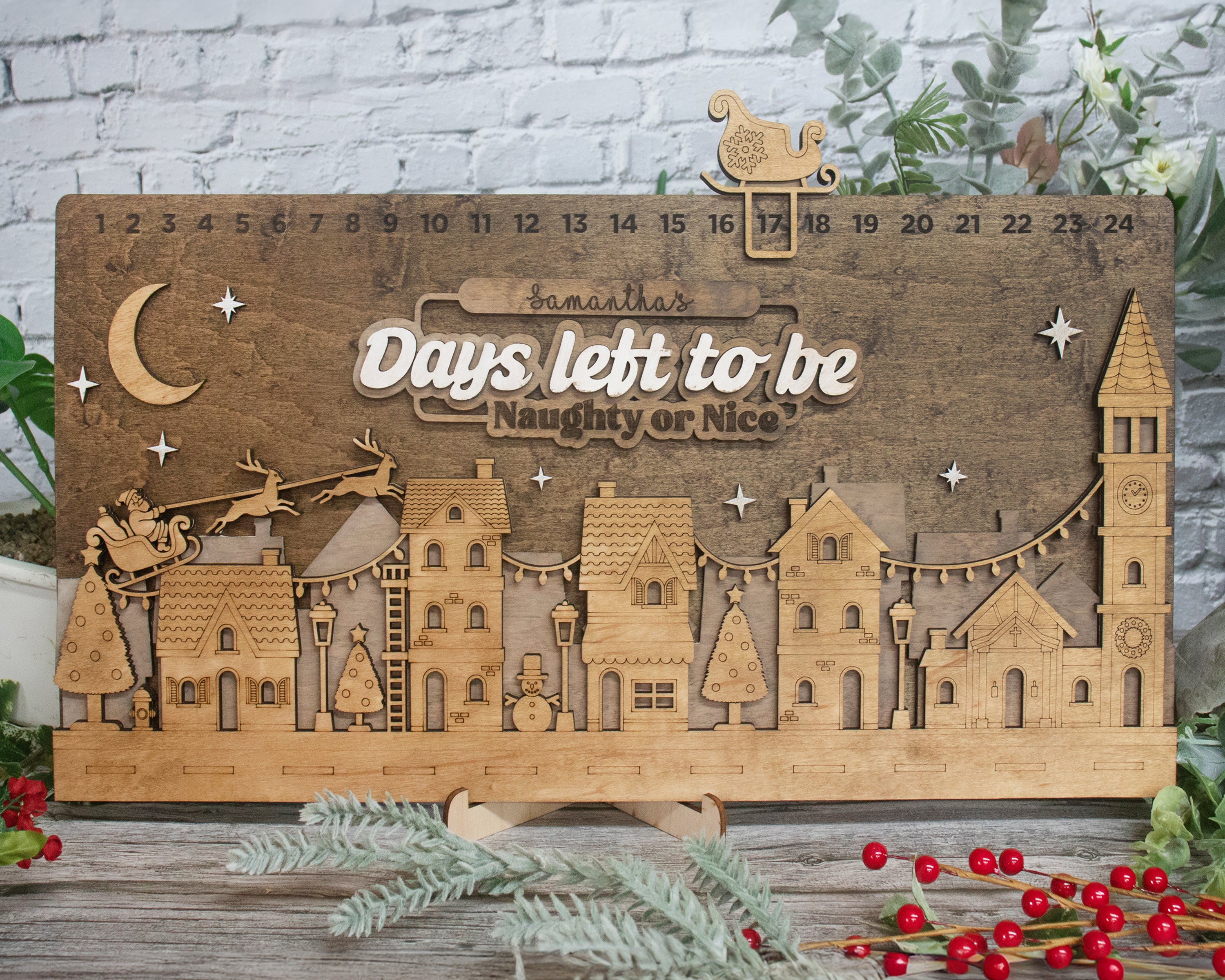 Santa Sleigh And Reindeer Countdown Sign, Days Until Christmas, Christmas Countdown Sign, Christmas Gifts