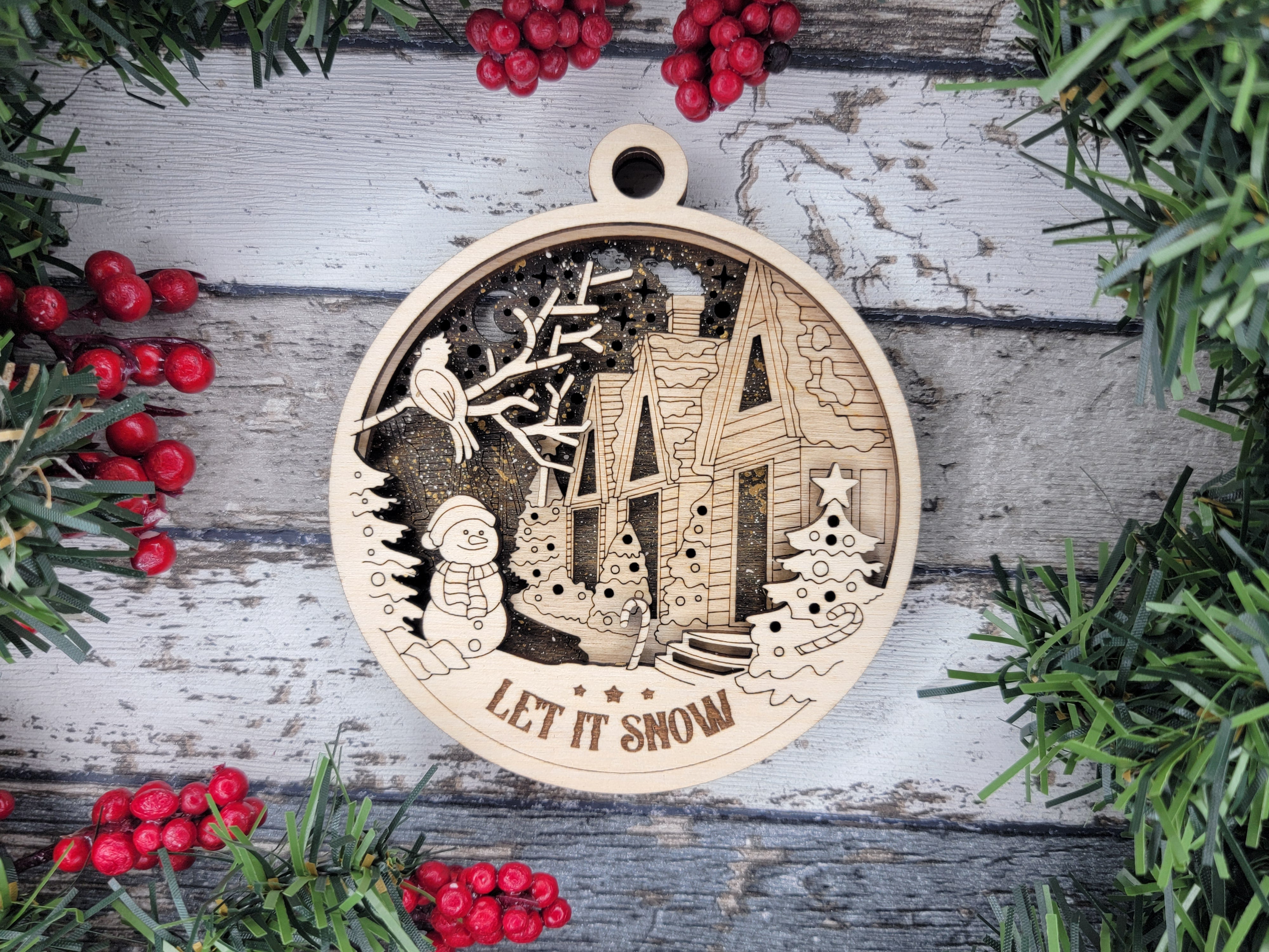 Let It Snow Ornament, Christmas Street Ornament, 3D Christmas Wood Ornaments, Christmas Gift