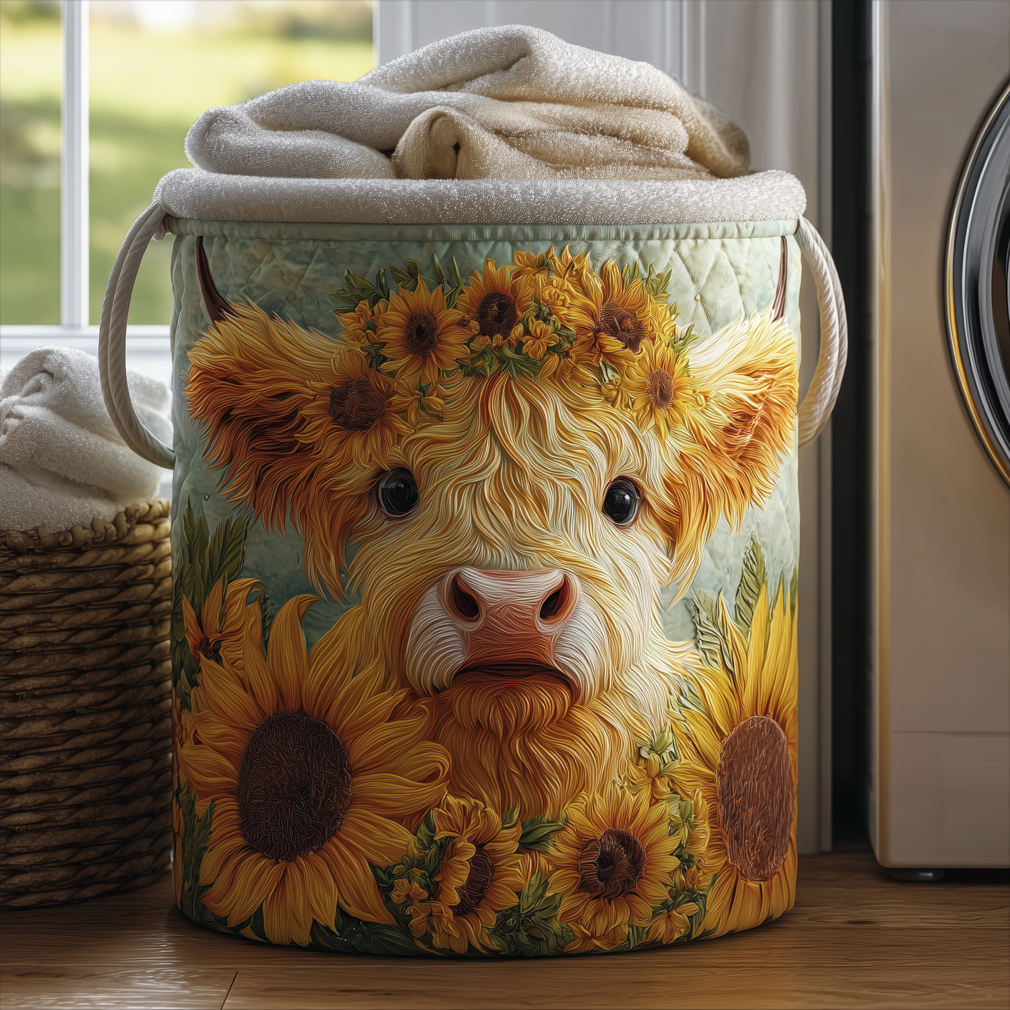 Sunflower Cow Beauty Laundry Basket Laundry Gifts, Housewarming Gift Ideas, Mother's Day Gifts