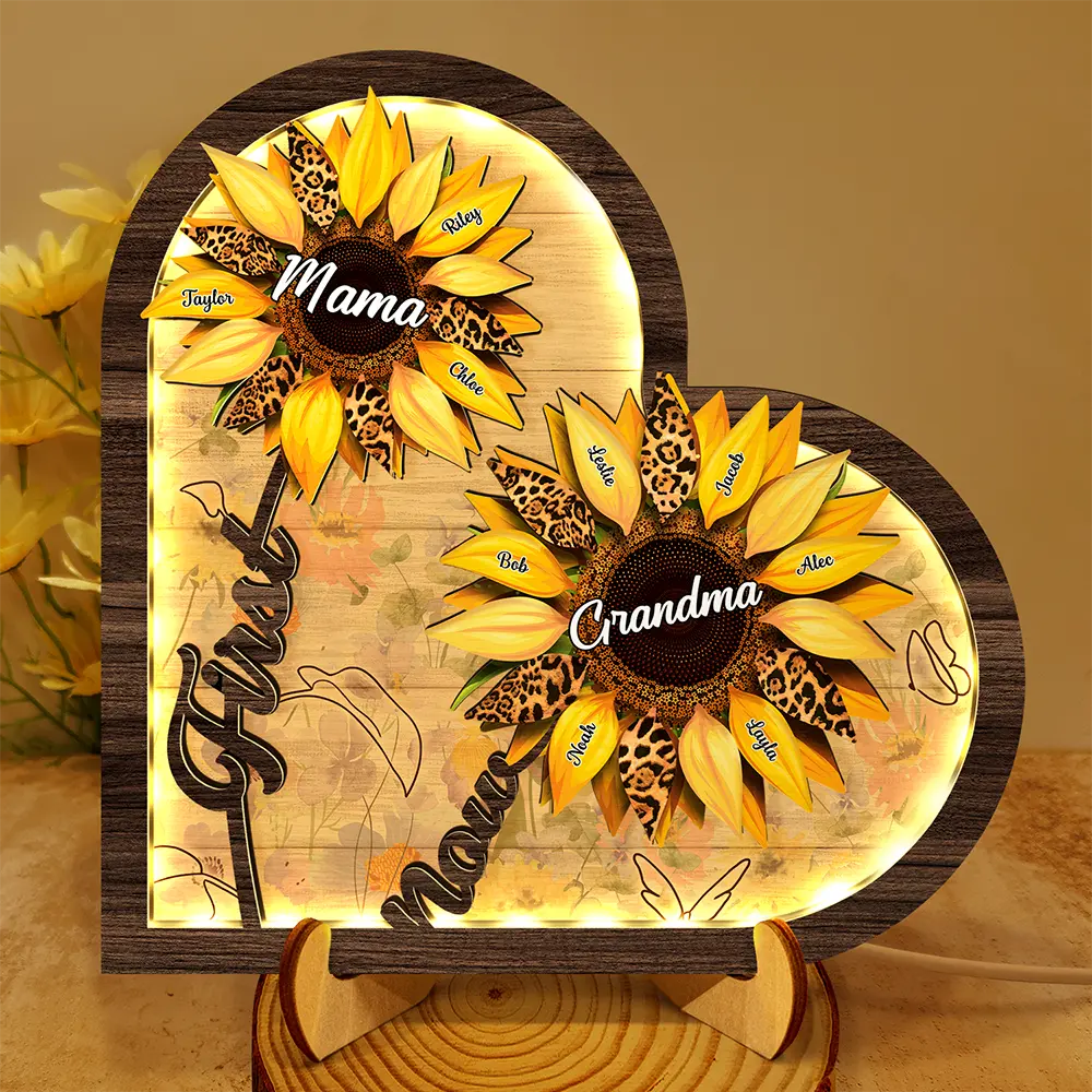 Personalized Sunflower Wooden Plaque With LED Light, Mother's Day Gift, Gift For Mom