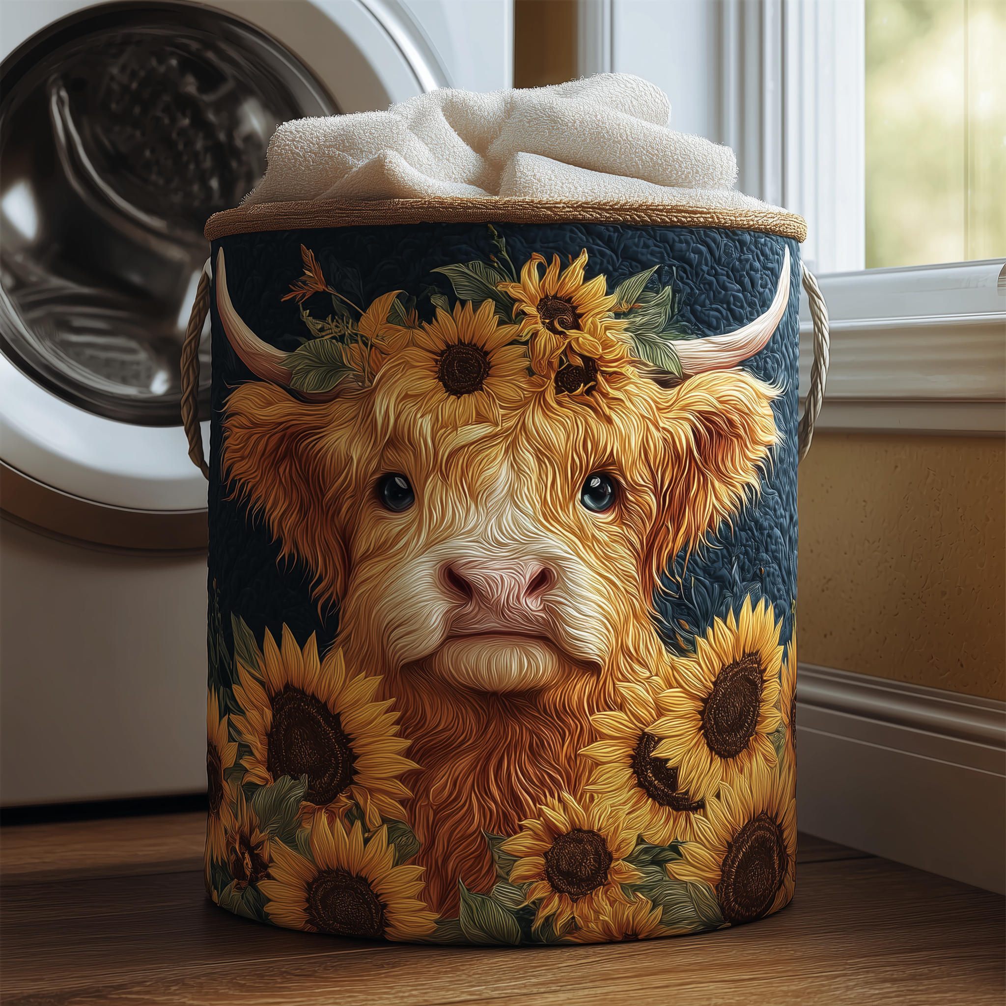 Sunflower Cow Laundry Basket Laundry Gifts, Housewarming Gift Ideas, Mother's Day Gifts