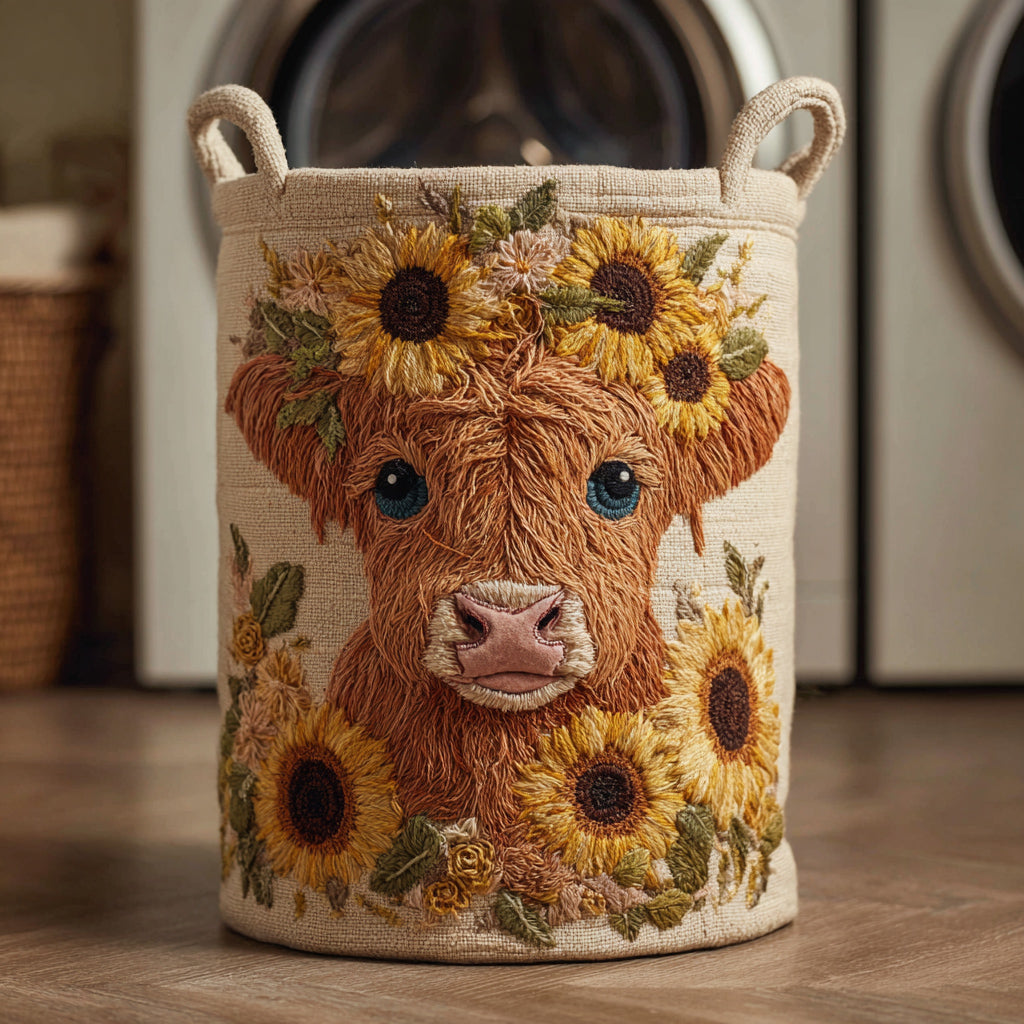 Sunflower Highland Cow Laundry Basket Laundry Gifts, Housewarming Gift Ideas, Mother's Day Gifts