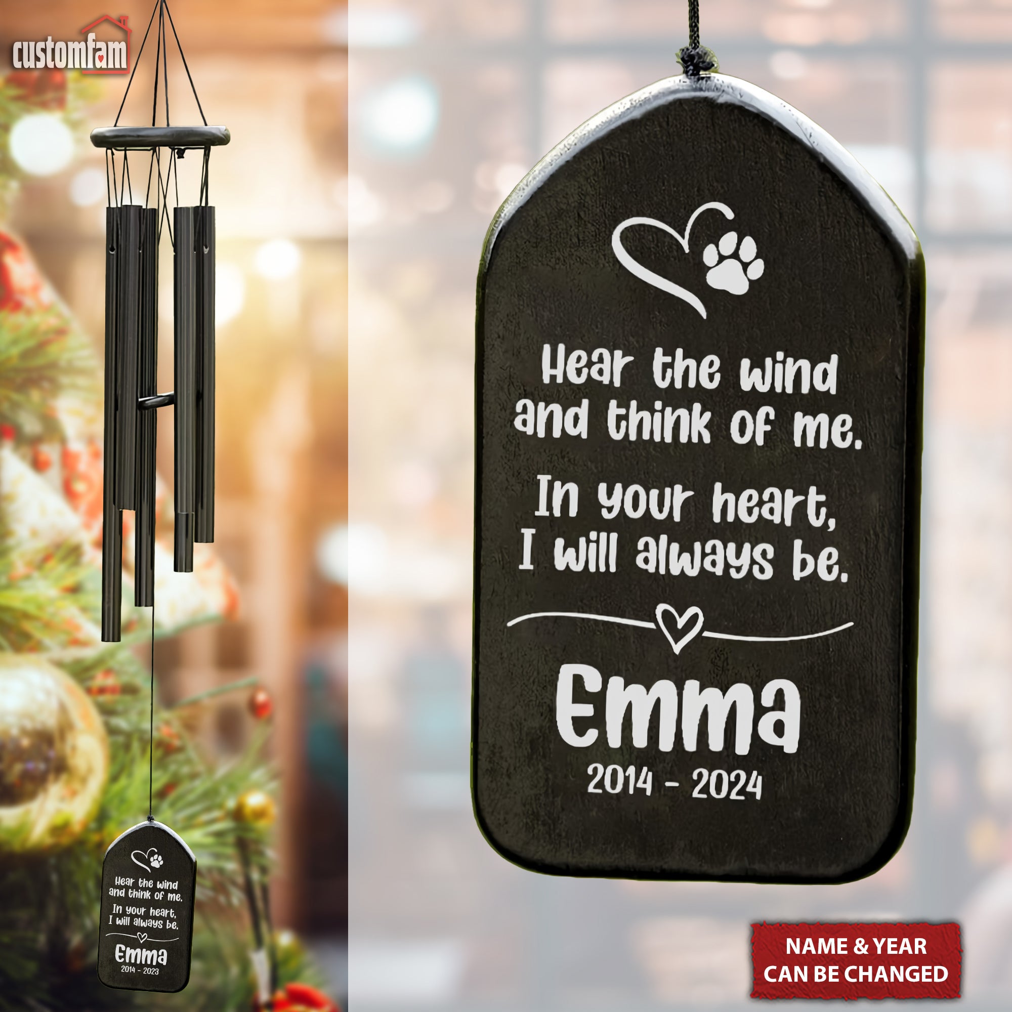 Hear The Wind Personalized Pet Memorial Wind Chimes, Sympathy Gifts