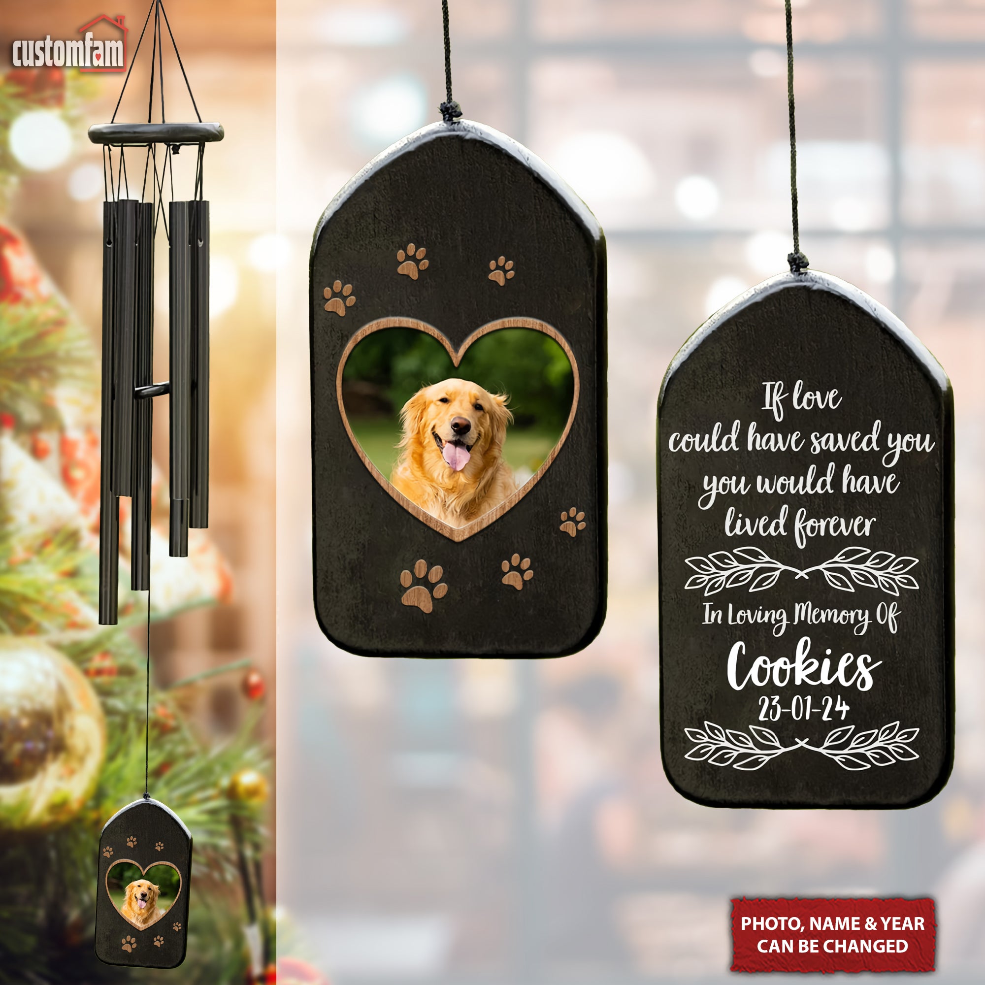 You Left Paw Prints On My Heart Custom Photo Pet Memorial Wind Chimes, Gift For Dog Lovers