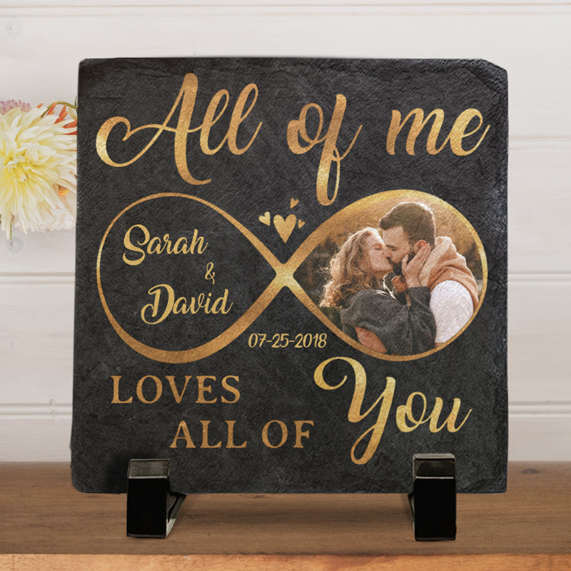 All Of Me Loves All Of You Custom Photo Square Shaped Stone With Stand, Gifts For Couple