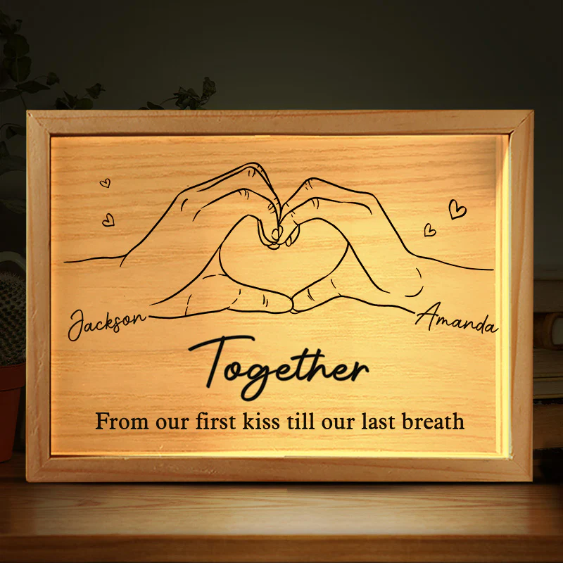 Heart Hands Line Art Hands Personalized Frame Light Box, Couple Holding Hand Light Box, Couple Valentine Gift