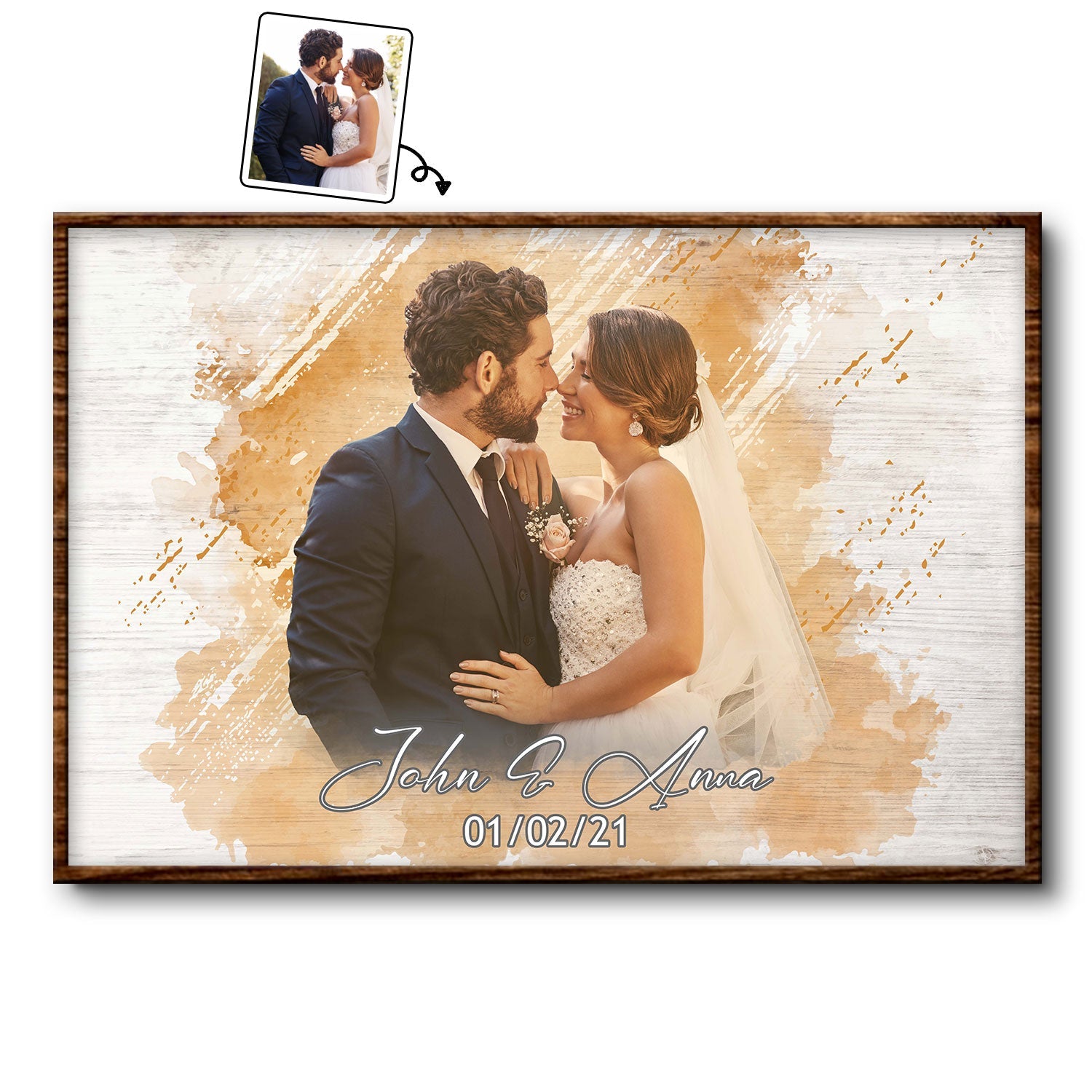 Custom Photo Watercolor Painting Canvas Wall Art, Wedding Anniversary Gifts