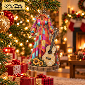 Custom Name Coat And Guitar Acrylic Ornament, Christmas Tree Decor, Tree Decorations