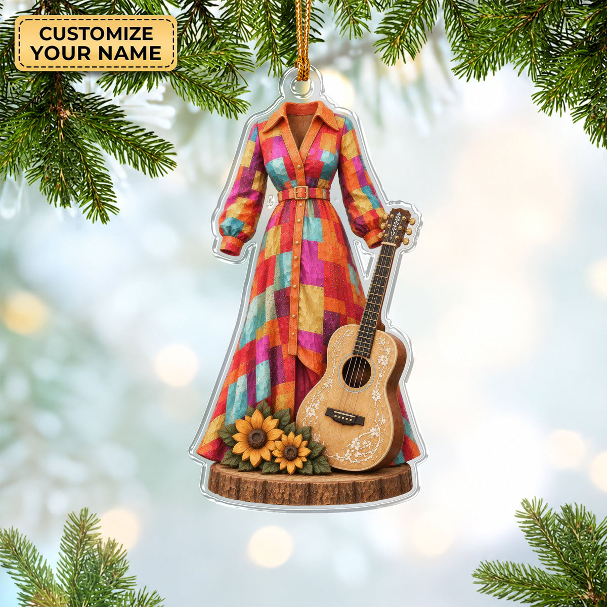 Custom Name Coat And Guitar Acrylic Ornament, Christmas Tree Decor, Tree Decorations
