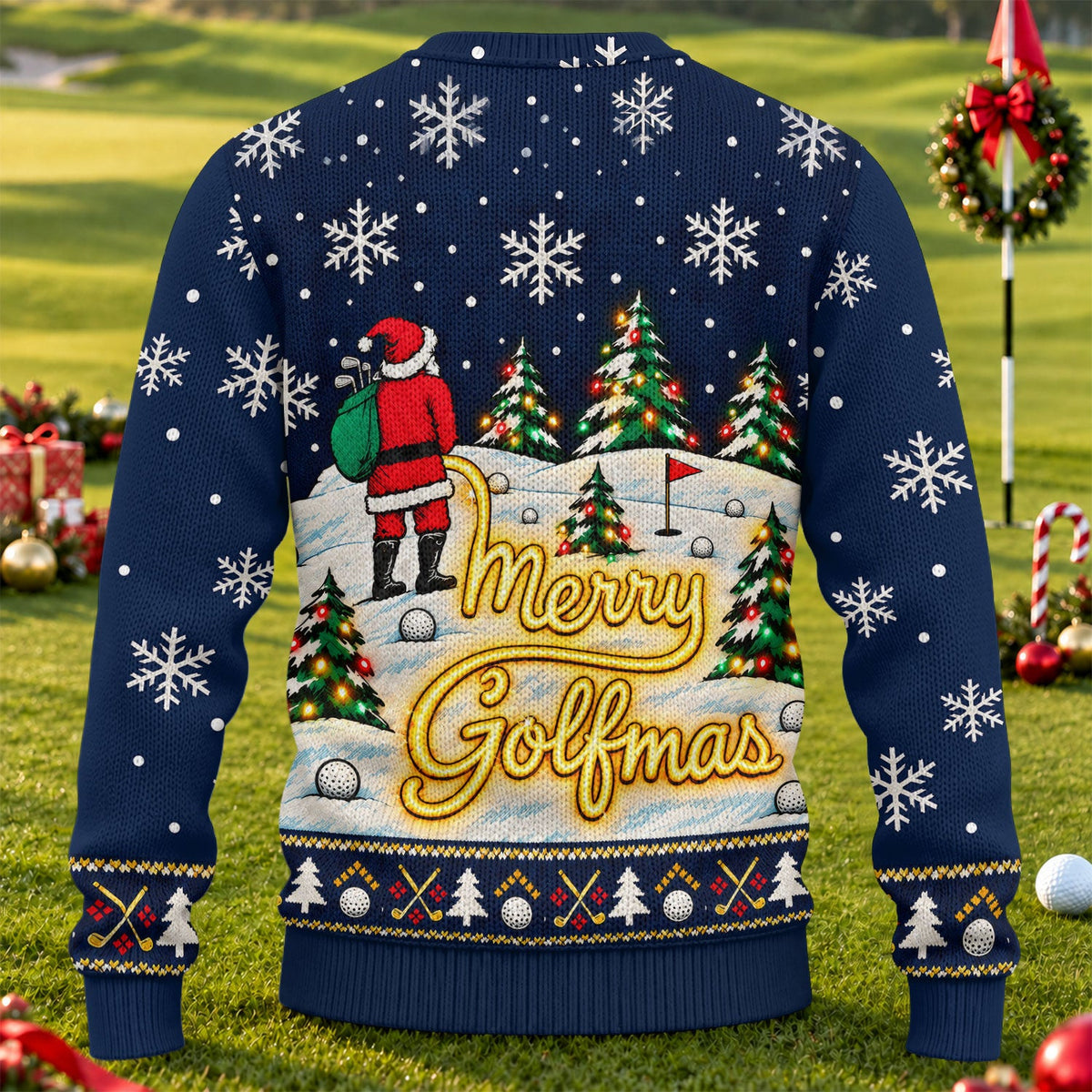 Navy Merry Golfmas Ugly Christmas Sweater - view 2