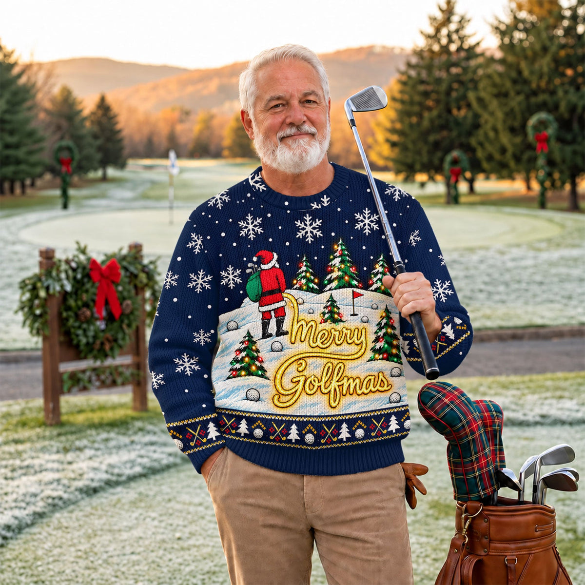 Navy Merry Golfmas Ugly Christmas Sweater - view 3