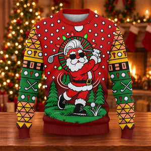 Cartoon Santa Golf Ugly Christmas Sweater - view 6