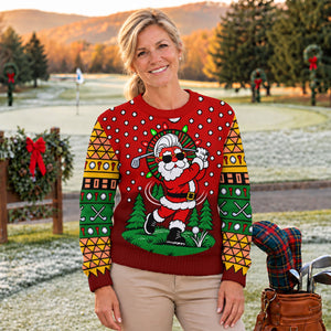 Cartoon Santa Golf Ugly Christmas Sweater - view 7