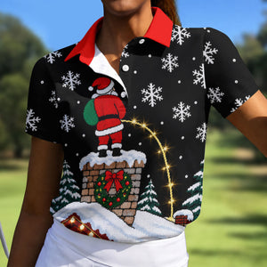 Christmas Santa On Chimney Golf Shirt, Golf Shirts For Women, Womens Golf Clothing