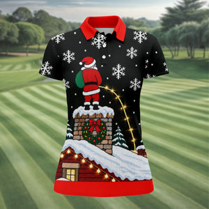 Christmas Santa On Chimney Golf Shirt, Golf Shirts For Women, Womens Golf Clothing