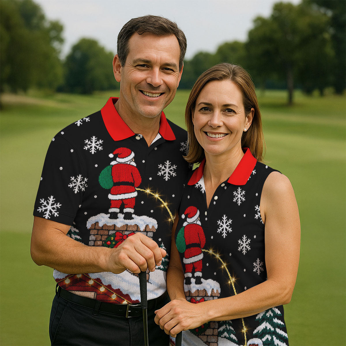 Christmas Santa On Chimney Golf Shirt, Mens Golf Apparel, Funny Mens Golf Shirts