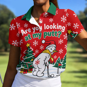 Christmas Are You Looking At My Putt Golf Shirt, Ladies Golf Shirts, Ladies Golf Tops