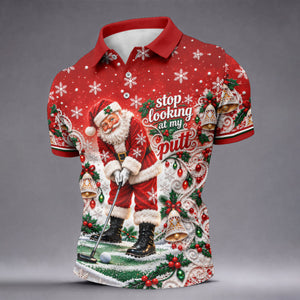 Mens Golf Polo Shirt - Front View On Gray Background
