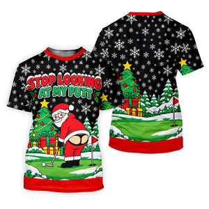 Christmas Stop Looking At My Putt Golf Shirt, Mens Golf Polo, Golf Shirts For Men