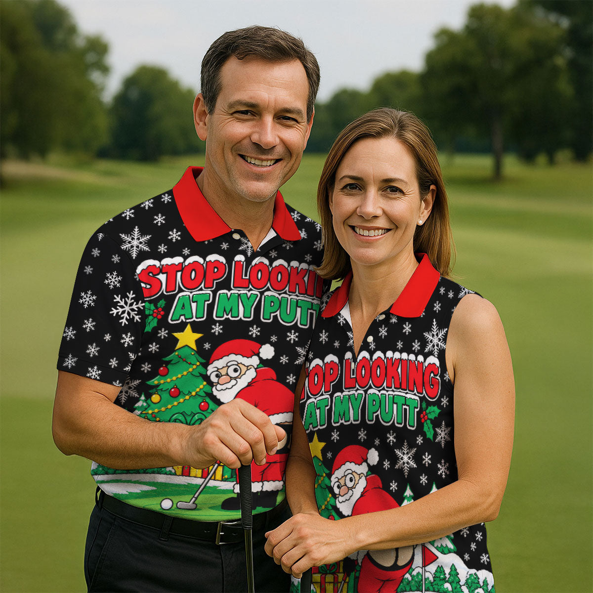 Christmas Stop Looking At My Putt Golf Shirt, Mens Golf Polo, Golf Shirts For Men