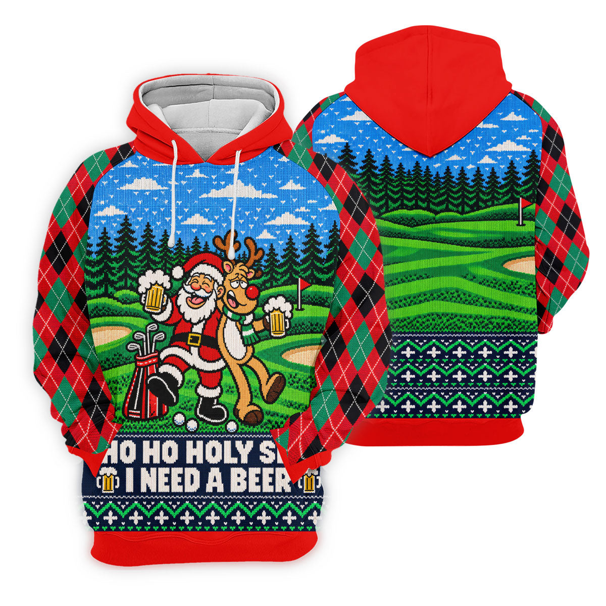 Christmas Santa Reindeer Beer Golf Shirt, Ladies Golf Shirts, Womens Golf Apparel