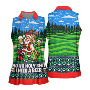 Christmas Santa Reindeer Beer Golf Shirt, Ladies Golf Shirts, Womens Golf Apparel