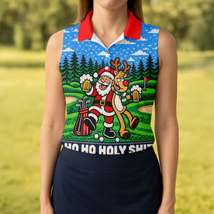 Christmas Santa Reindeer Beer Golf Shirt, Ladies Golf Shirts, Womens Golf Apparel