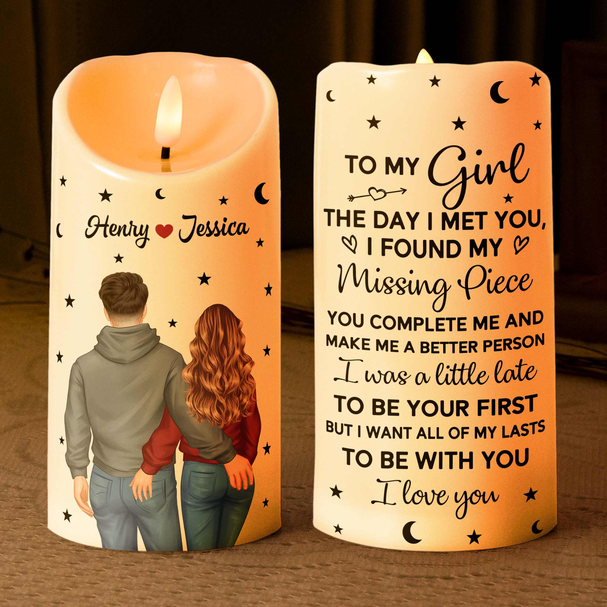 The Day I Met You, I Found My Missing Piece Flameless LED Candle, Personalized Led Candles, Couple Gifts