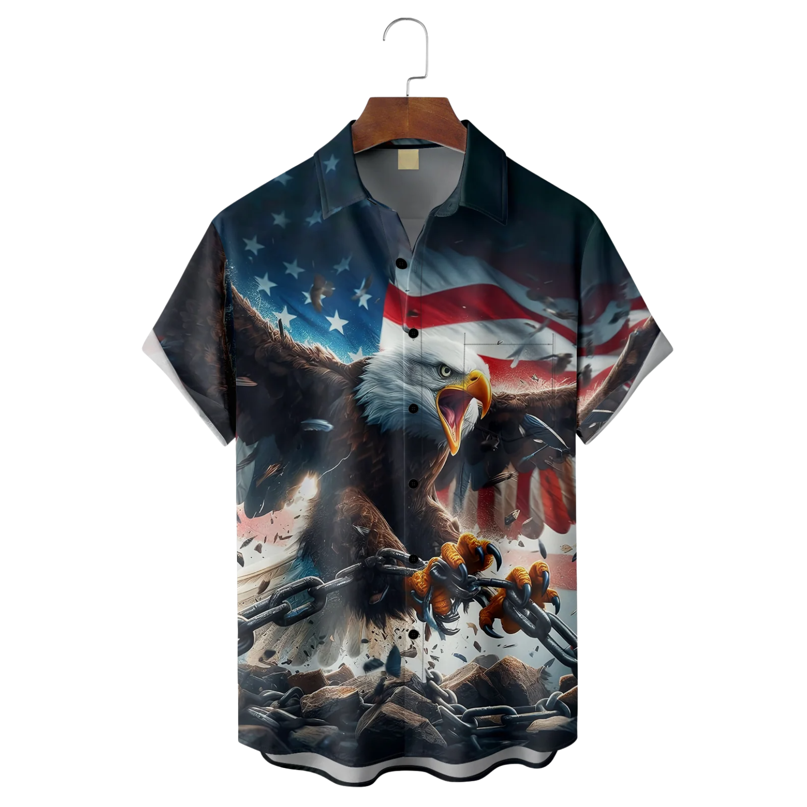 Avant-garde Bald Eagle Fantasy American Flag Hawaiian Golf Shirt, 250th Anniversary Tropical Vibe Men's Golf Shirt