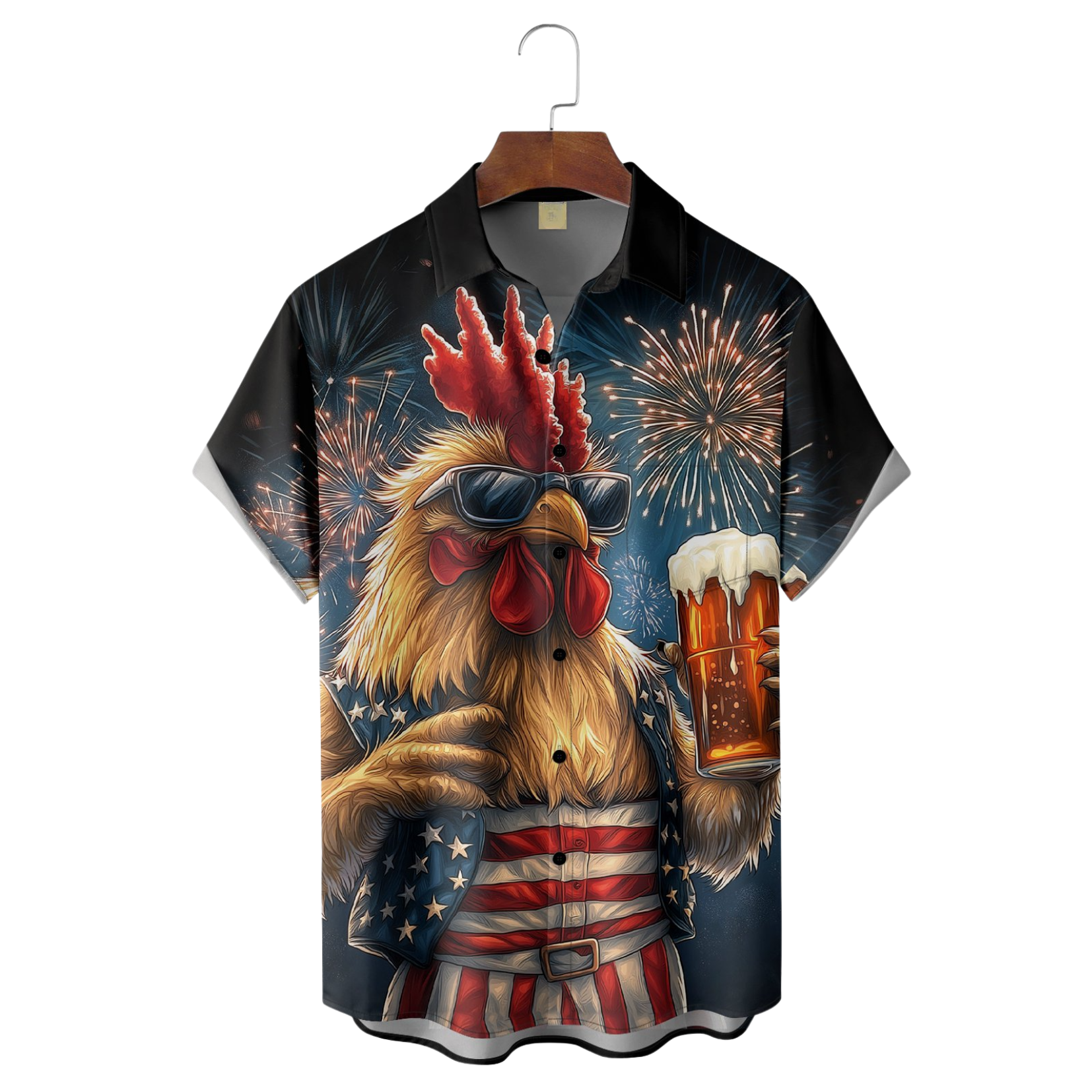 Rooster Beer USA Patriotic Hawaiian Golf Shirt, 250th Anniversary Tropical Vibe Men's Golf Shirt