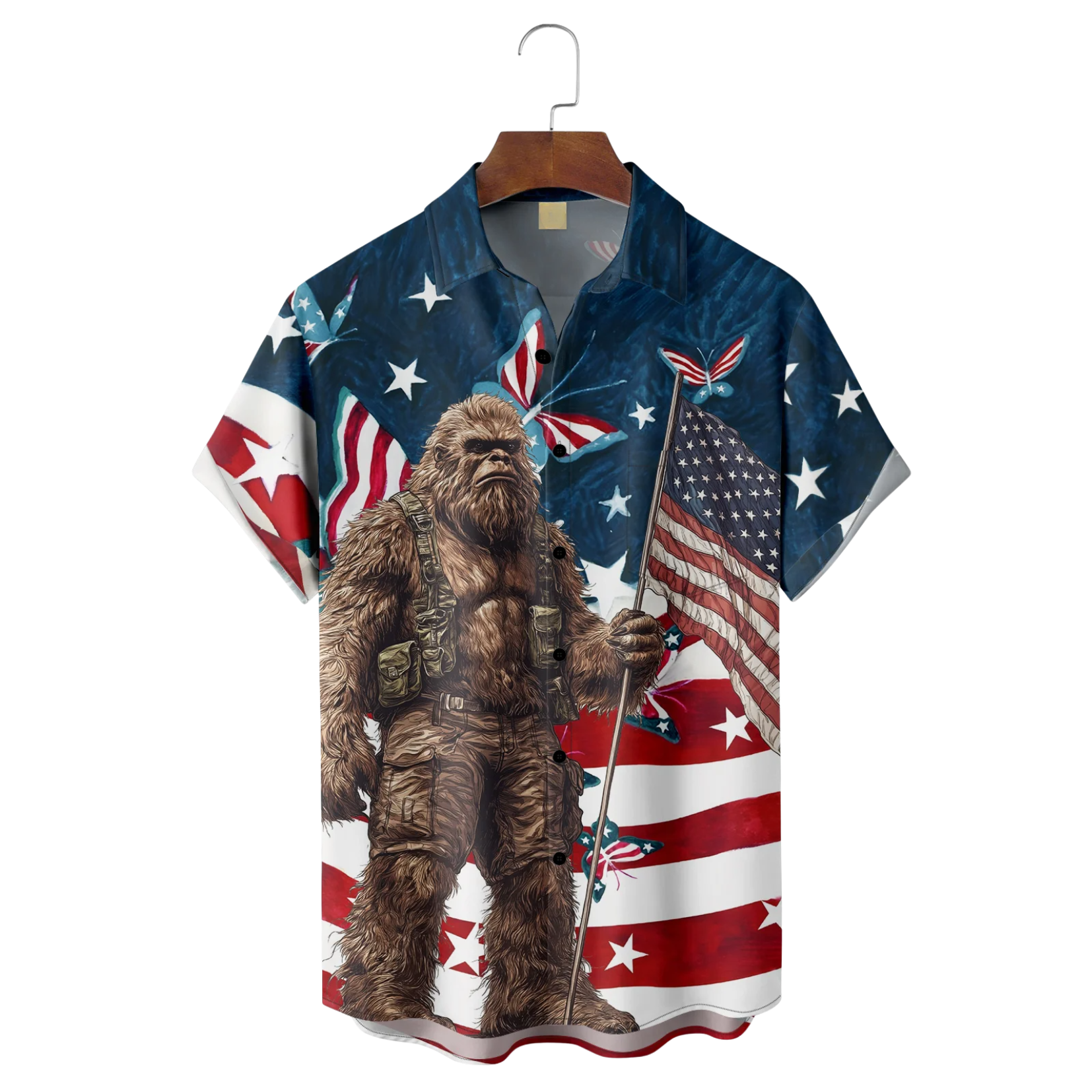 American Flag Pride Bigfoot Hawaiian Golf Shirt, 250th Anniversary Tropical Vibe Men's Golf Shirt