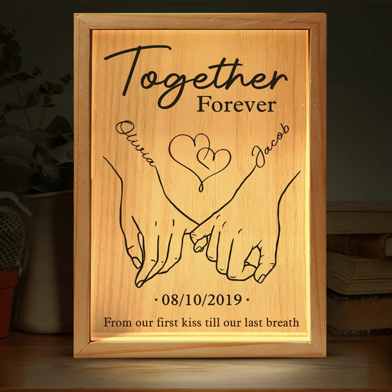 Together Forever Personalized Frame Light Box, Couple Holding Hand Light Box, Couple Valentine Gift