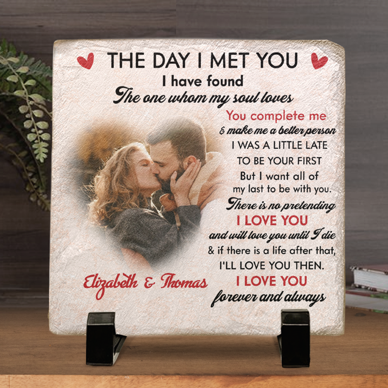 The Day I Met You Custom Photo Square Shaped Stone With Stand, Gifts For Couple