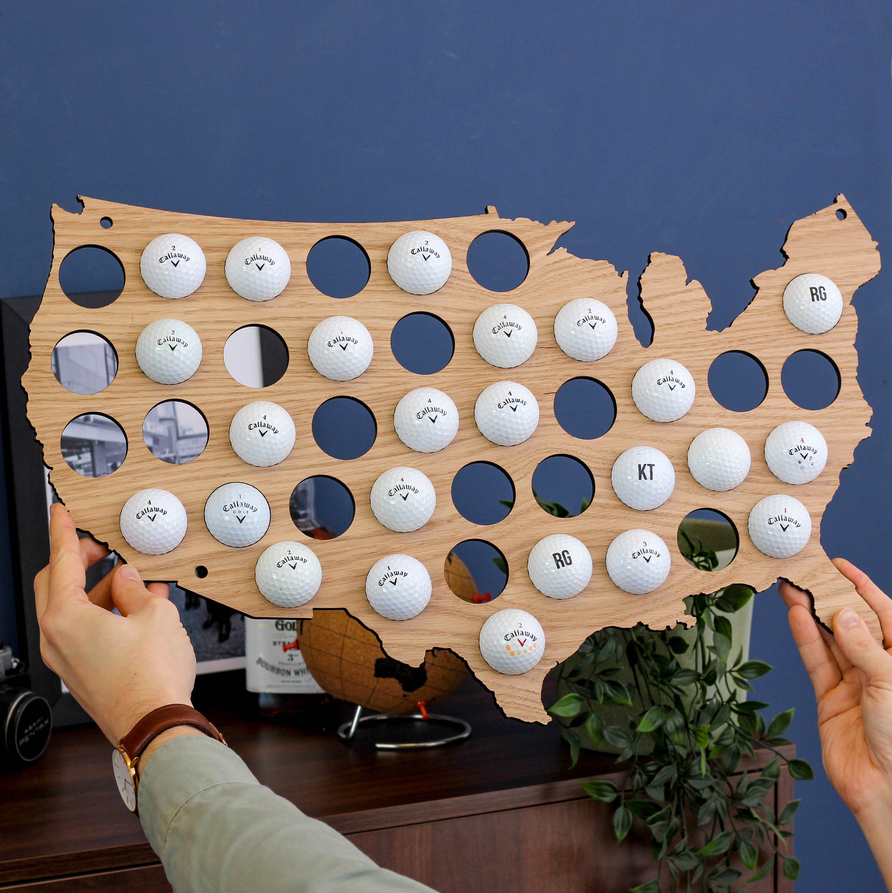 USA Golf Ball Collector Wall Art, Travel Sport Gift, Golf Ball Display, Golfer Gift