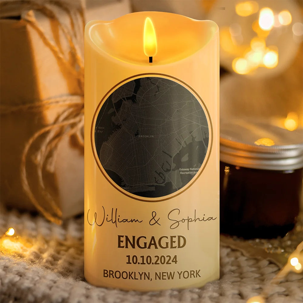 Location Map Married Engaged Couples Flameless LED Candle, Flameless Candles, Gift For Couple