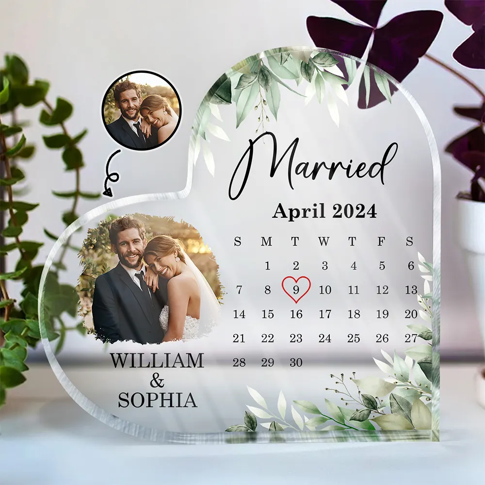 Custom Photo Married Couple Acrylic Plaque, Married Calendar Plaque, Wedding Gift for Couple