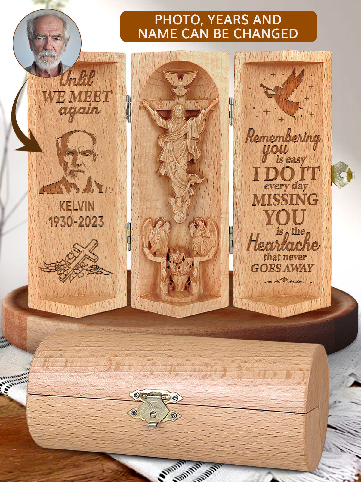 Until We Meet Again, Openable Wooden Cylinder Sculpture of Jesus Christ, Christian Gifts