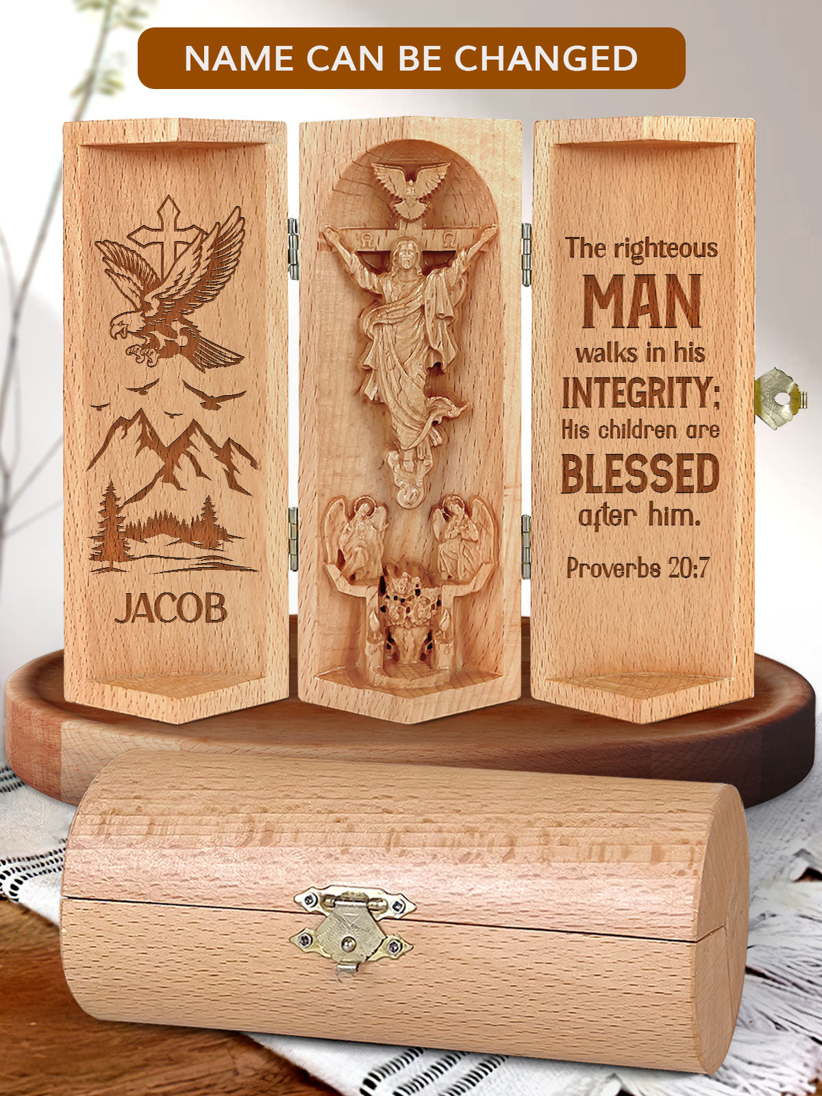 The Righteous, Openable Wooden Cylinder Sculpture of Jesus Christ, Christ Decor