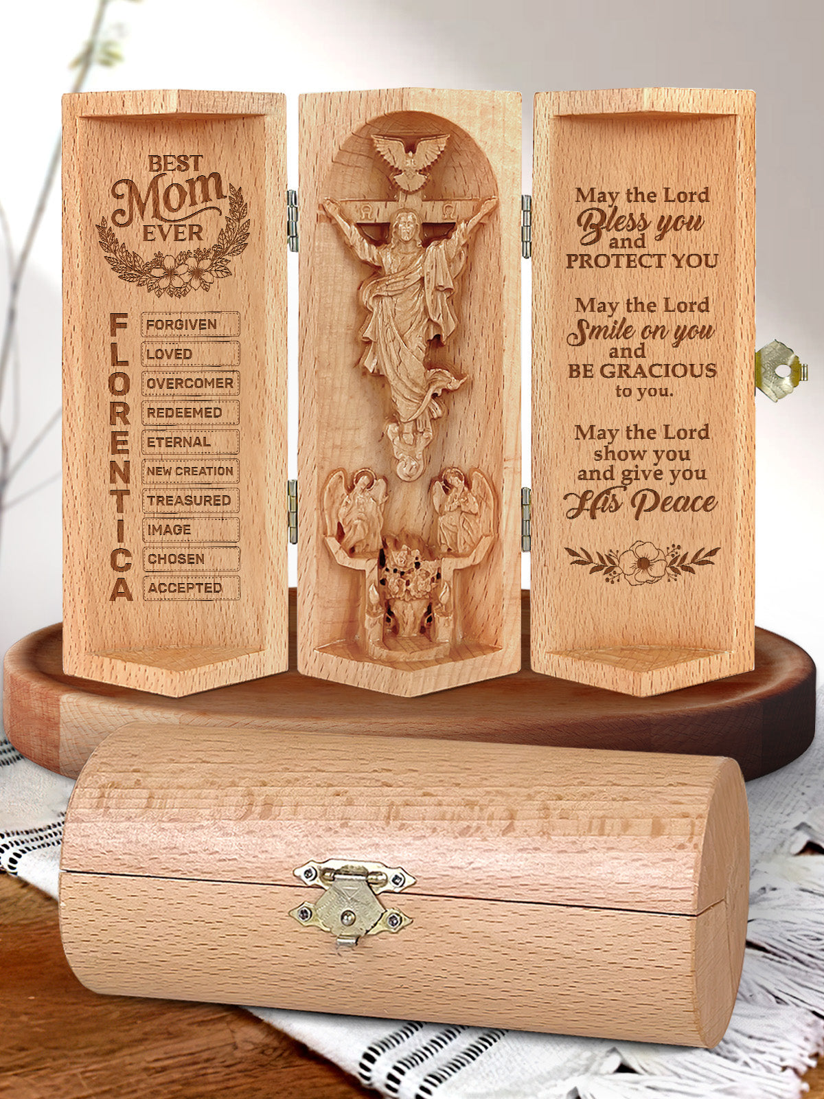 Best Mom Ever Openable Wooden Cylinder Sculpture Of Jesus Christ, Mother's Day Gift, Christian Gifts For Women